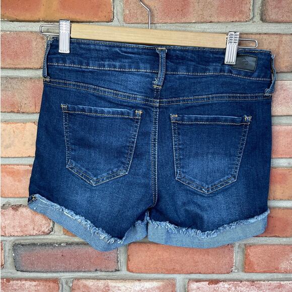 Celebrity Pink, Size 0, Dark Wash Denim Shorts, Raw Hem, Rose Gold Hardware, EUC - Picture 2 of 5